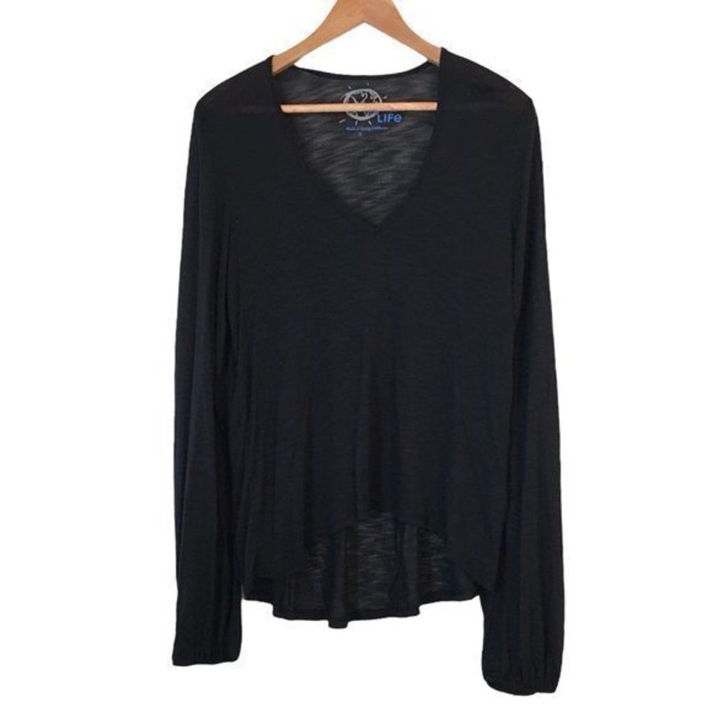 Planet Blue - Blue Life V Neck Bell Sleeve Black Womens Size XS Soft Modal